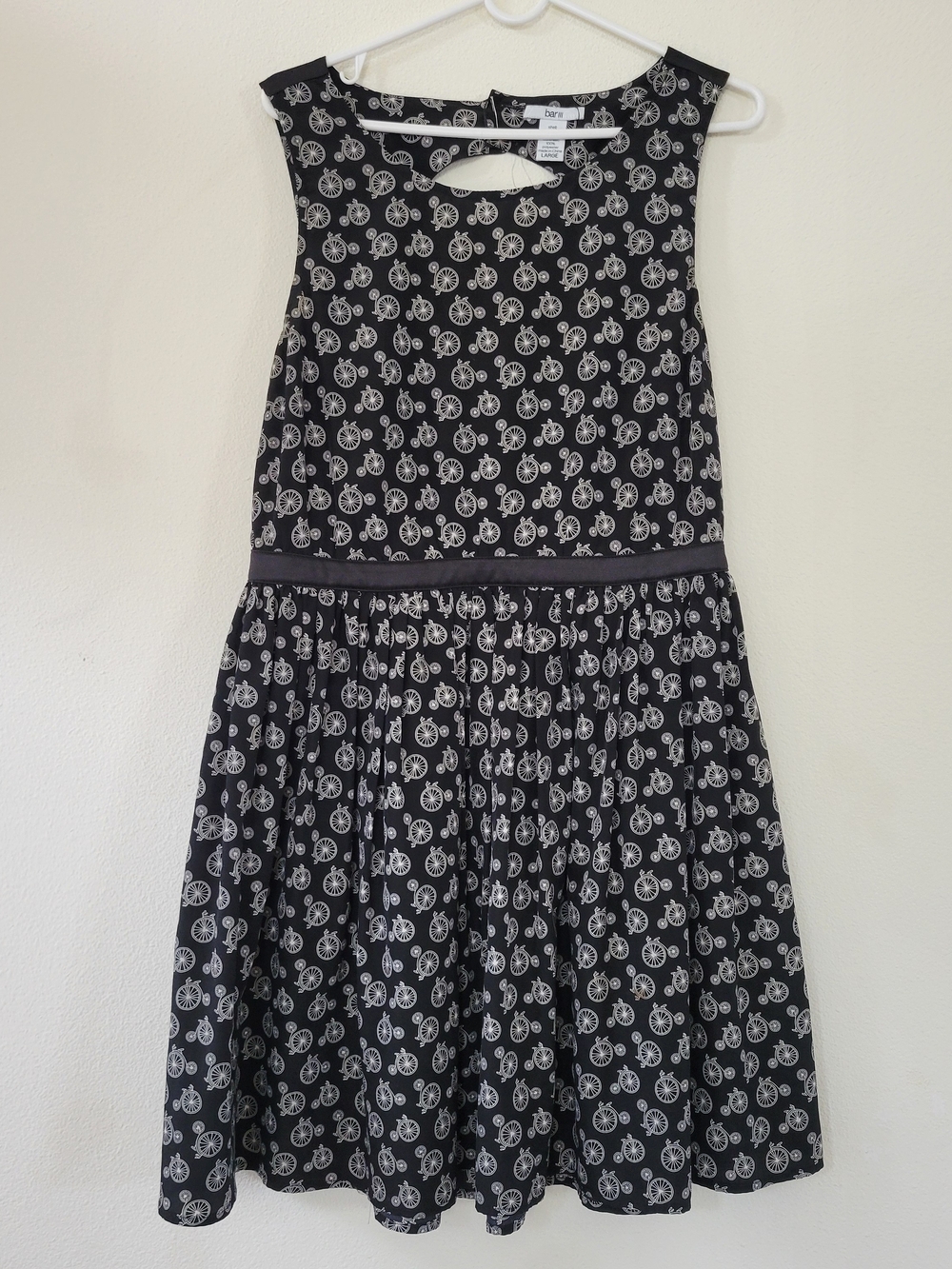 Bar III Black Dress with White Bicycle Print
